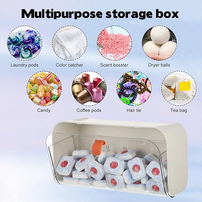 Dishwasher Detergent Pods Holder Wall-Mounted Clear Laundry Pods Container with Divider for Scent Booster Beads Dryer Balls Hanging Storage Container for Detergent Home Kitchen and Laundry Room