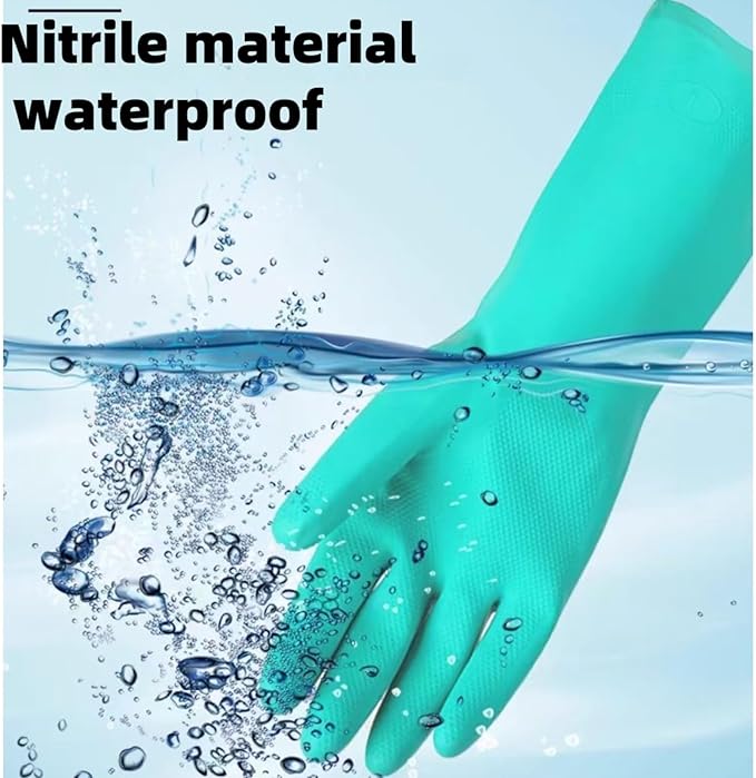 Long Sleeved Durable Nitrile Gloves 18in Reusable,Heavy duty Rubber Cleaning kitchen Cooking Anti Slip Dishwashing