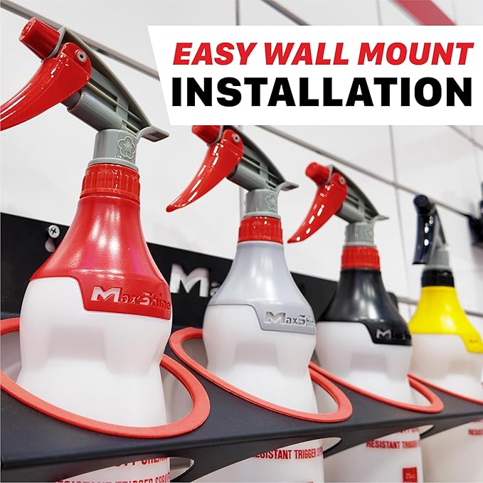Maxshine Universal Detailing Spray Bottle Holder (No Logo) – Mobile Detailing & Car Garage Organizer, Holds 5 Bottles (16/32oz) with 4 Small Holes – Lightweight Design, Easy Wall Mounting