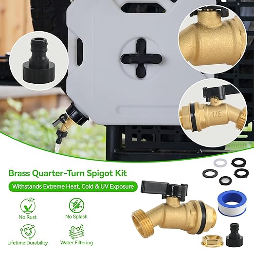 Brass Water Container Rain Barrel Spigot Kit with Filter Faucet,No Splash and Save Water, Compatible with ROTOPAX Water Containers, with Quarter Turn Ball Valve Faucet with Bulkhead Fitting