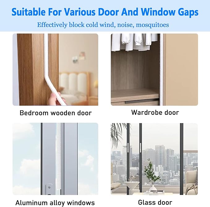 Weather Stripping Door Window Seal Strip 33 Ft, Selfadhesive Strong Adhesion, soundproofing, Draft Blocker, Dustproof, Suitable for Doors and Windows Cabinet Doors, 0.2 Inch Thick, White