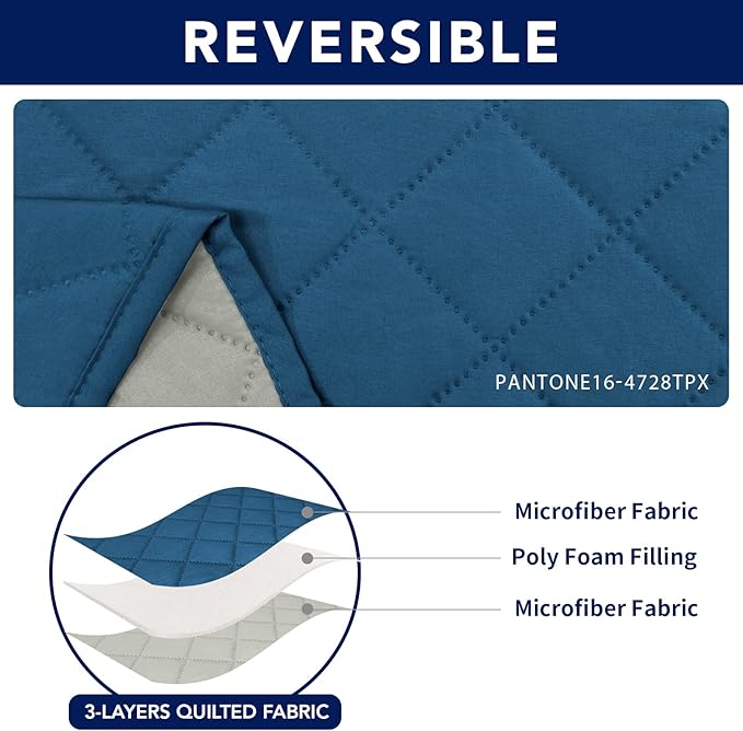 PureFit Water Resistant Reversible Sofa Covers for Reclining Sofa 3 Seat - Non Slip Split Recliner Couch Cover for 3 Cushion Couch, Washable Furniture Protector for Kids, Dogs (Peacock Blue/Beige)