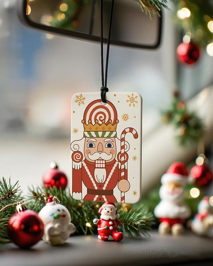 Red Christmas Car Air Freshener 4 Pcs, Retro Nutcracker Xmas Tree Winter Holiday Hanging Air Freshener for Cars Closet Drawer Books, Cute Christmas Car Accessories Mirror Decor for Women Men