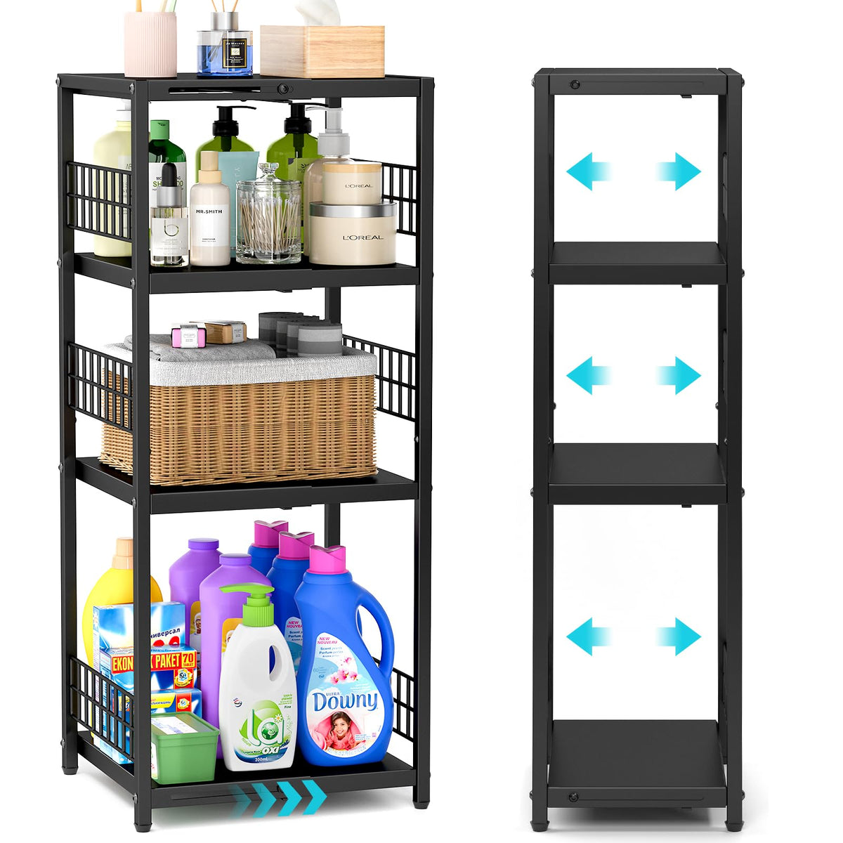 DAOUTIME Expandable Slim Storage Shelf, 4 Tier Metal Shelving - Image 1