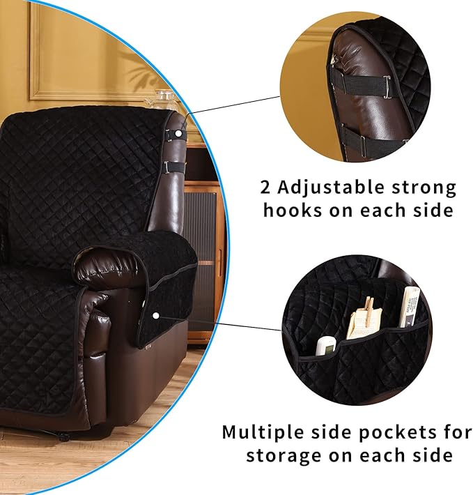 LUFEIJIASHI Recliner Covers Non Slip Waterproof Large Recliner Chair Covers for Leather Chairs Recliner Sofa Cover for Living Room Recliner Furniture Protectors for Dog Pets (Black, 28")
