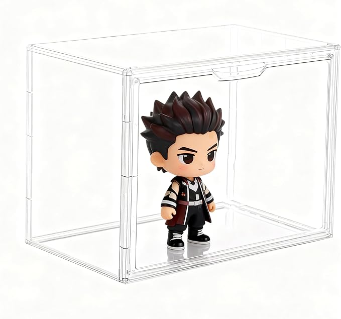 Clear Acrylic Stackable Storage Box with Magnetic Lid - 3 Pack Display Case for Collectibles and Figures Organizer