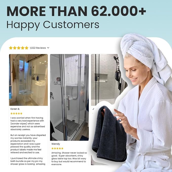 Shiny Wipes XL Drying Towel, the Original, Ultra Absorbent Twisted-Loop Design, Streak-Free Drying Towel, Shiny Wipes Shower Cleaning Cloths (4 Towel)
