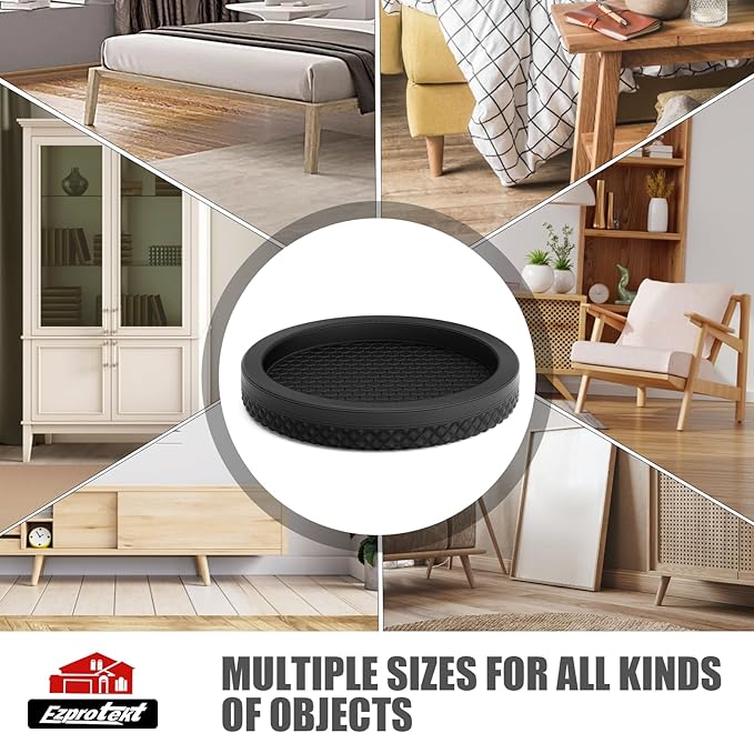 Ezprotekt Non Slip Furniture Pads, 8 Pcs 2" Anti Slip Rubber Caster Cups, No Slide Furniture Gripper, Anti Skid Furniture Coasters for Hardwood Floors, Furniture Stoppers to Prevent Sliding (Black)