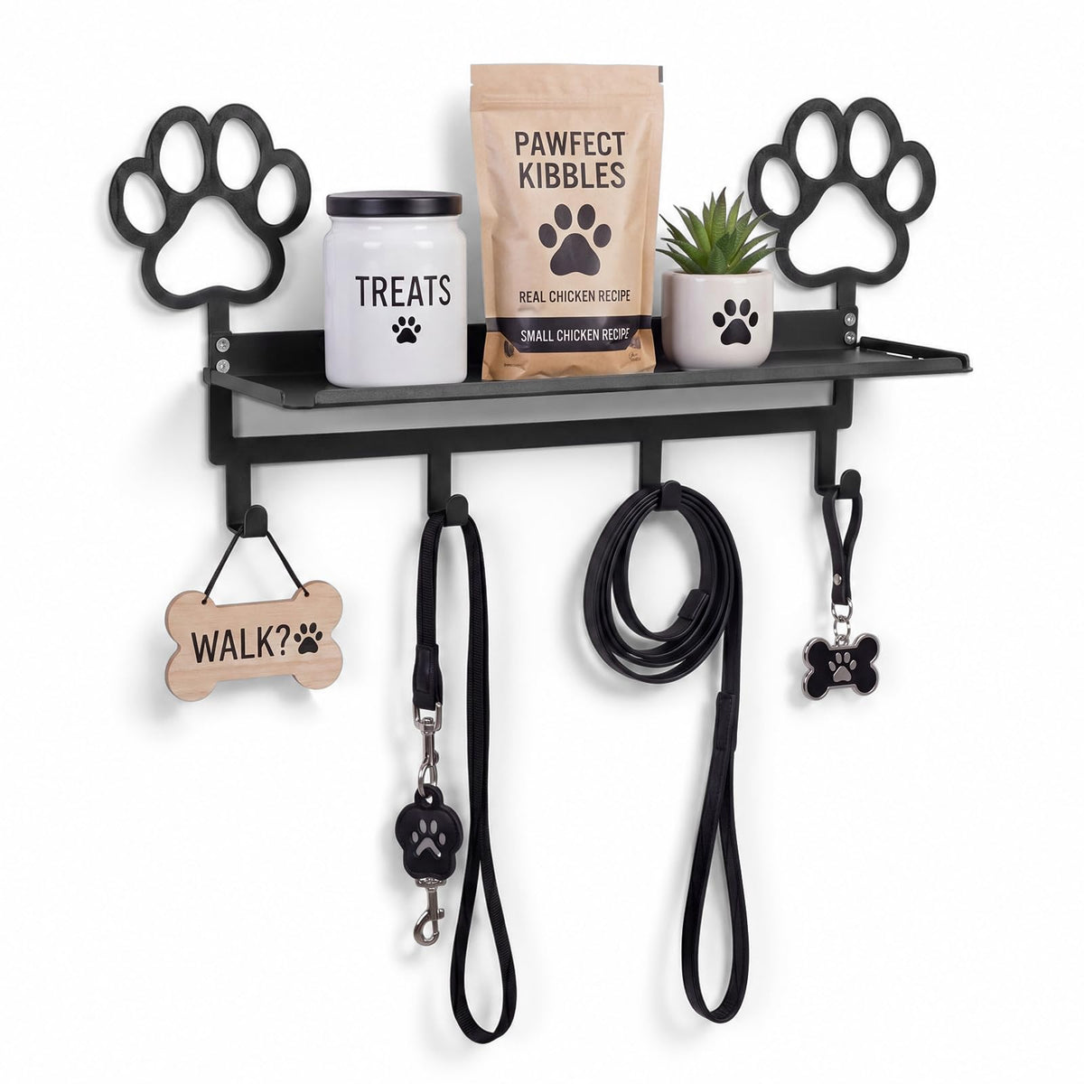 Black Dog Paw Metal Wall Mounted Coat Rack with Shelf 4 Hooks - Image 1