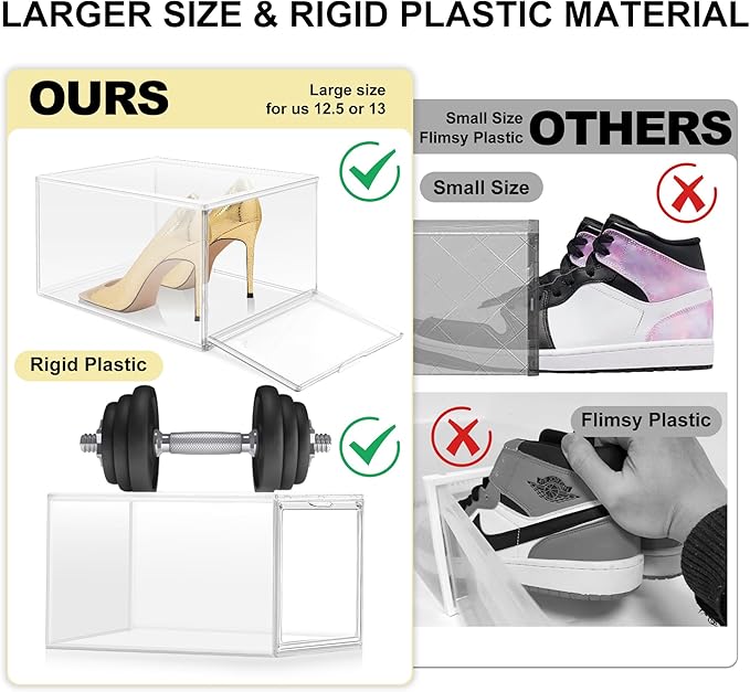 Size 12 Clear Shoe Boxes with Acrylic Magnetic Front Door Plastic Stackable Shoe Organier for Sneaker & Boots Collection, Space-Saving Shoe Storage for Closet Entryway, Bedroom