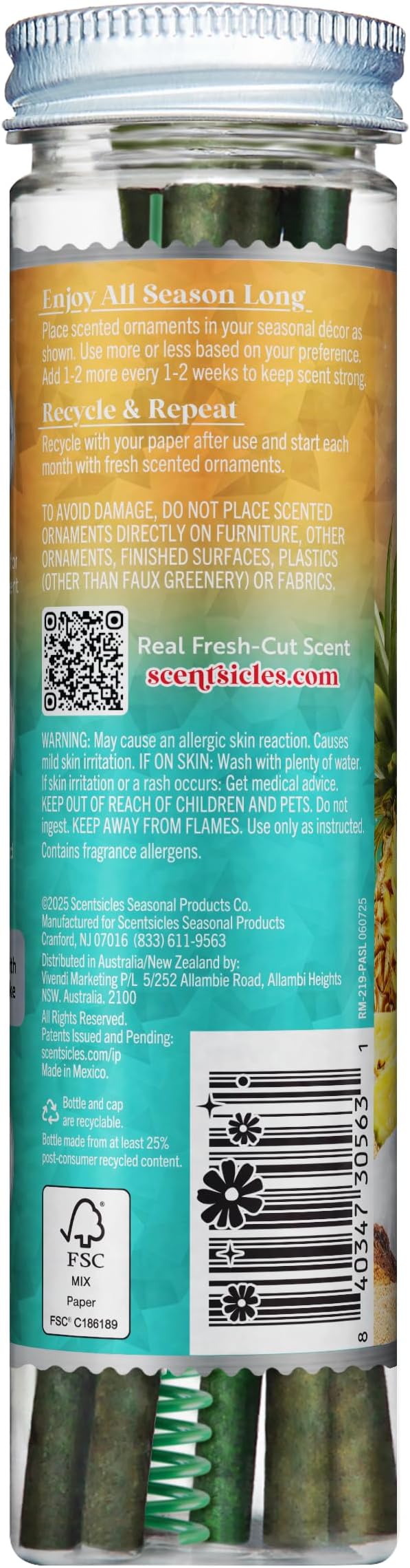 Scentsicles Pineapple Sunset Scented Sticks with 2 Scenter Stakes - 2 Bottles (12 Sticks Total) Christmas Ornaments
