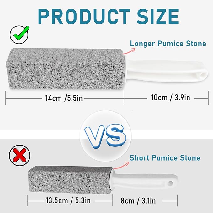 ddLUCK 4 Pack Pumice Cleaning Stone with Handle, Toilet Bowl Cleaner Toilet Brush with Non-Slip Long Plastic Handle for Kitchen/Bath/Pool/Household Cleaning