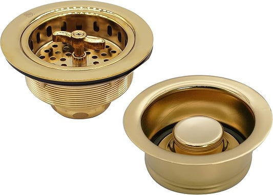 Westbrass D2155-01 Wing Nut Style Large Kitchen Basket Strainer with Waste Disposal Flange and Stopper, Polished Brass