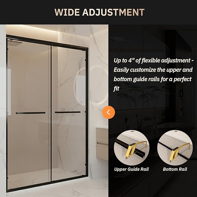 Glass Shower Door 50-54" W x 72" H Semi-Frameless Double Sliding Bathroom Shower Doors with 1/4 inch Clear Tempered Glass for Walk-in Shower, Matte Black