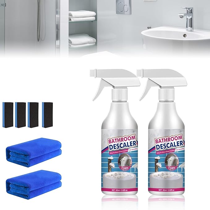 2Pcs Bathroom Descaler Foam Cleaner,Stubborn Stains Cleaners,Bathrooms Descaler Cleaners, Powerful Descaling Cleaning Agent for Stubborn Stains, Bathtub, Glass & Multipurpose Bathroom Surfaces