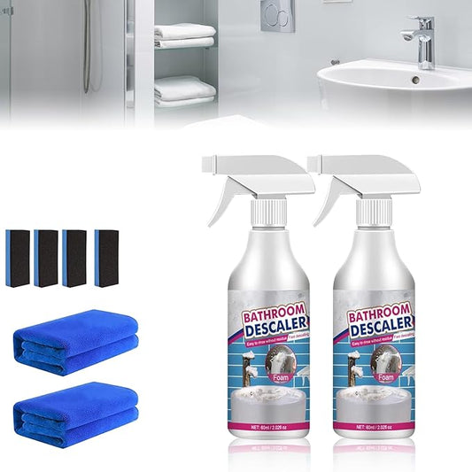 2Pcs Bathroom Descaler Foam Cleaner,Stubborn Stains Cleaners,Bathrooms Descaler Cleaners, Powerful Descaling Cleaning Agent for Stubborn Stains, Bathtub, Glass & Multipurpose Bathroom Surfaces