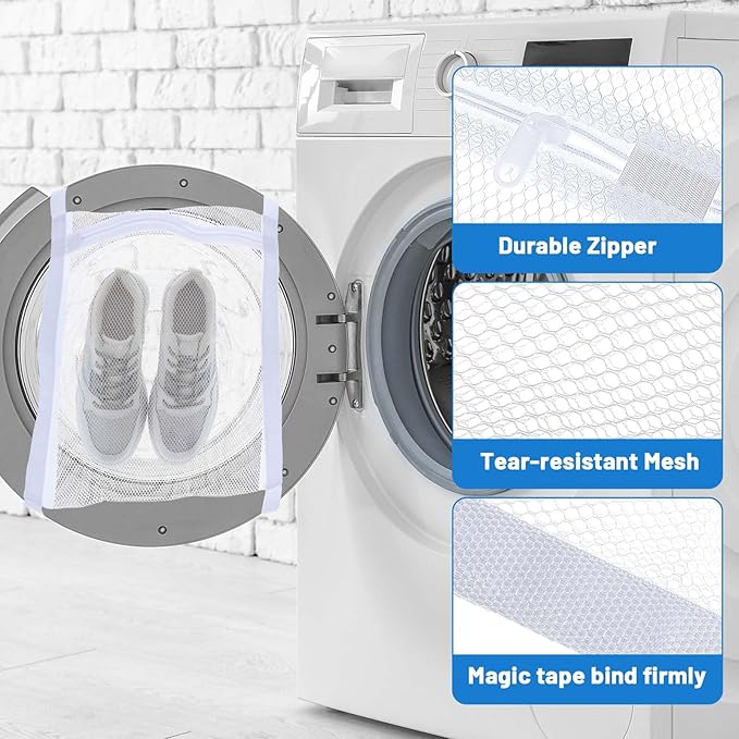 2Pcs Shoe Washing Machine Bag, Laundry Shoe Bag for Washer and Dryer, Reusable Sneaker Wash Dry Net Bags with Strap And Zipper Shoes Dryer Bags Laundry Accessories14.9 x16.5 Inch