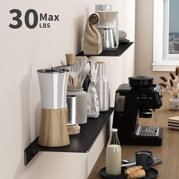 Danpoo Black Floating Shelves for Wall Storage, Metal Wall Shelves for Living Room, Bathroom, Kitchen, 20" Long Display Shelves for Collectibles(2 PCS)