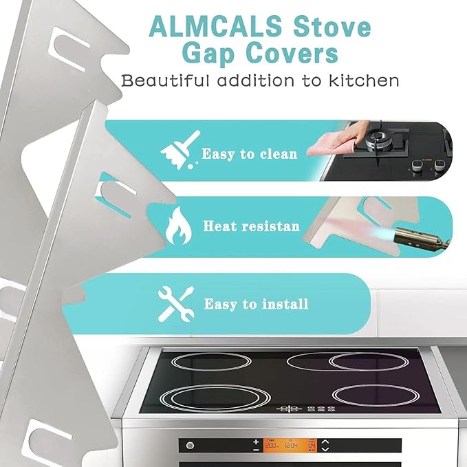 2Pcs Stainless Steel Stove Gap Fillers, Adjustable Kitchen Stove Counter Gap Cover Range Trim Kit for Kitchen Countertop