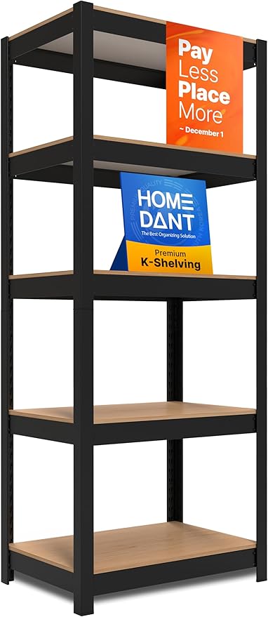 HOMEDANT House Black 5 Tier 24.4" W Laminated Metal Shelving Unit Adjustable Storage Utility Rack Heavy Duty Shelves Organization Multipurpose Shelf Kitchen Garage Pantry Closet 1 Pack