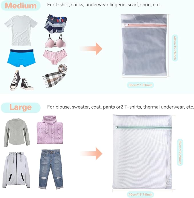 Small Laundry Net for Washing Machine, Laundry Net 30 x 40 & 40 x 50 cm, Suitable for Sweaters, Coats, Socks, Shirts, Stuffed Animals, Jeans, etc. - 2 Pieces
