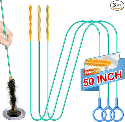 Snake Drain Clog Remover, Reusable 50 Inch Extended Sink Snake Drain Hair Removal Tool, Anti-break Metal Shower Snake Drain Unclogger Tool for Bathtub, Bathroom Sink Pipe Cleaning