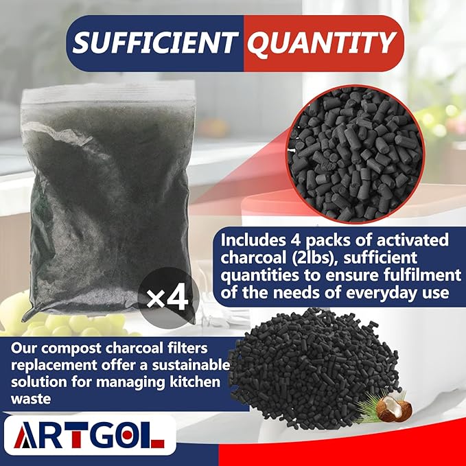 4-Pack (2 pounds) Activated Charcoal Filter Refill for IDOO Kitchen Waste Composters, Odor-Absorbing Replacement Carbon Compatible with IDOO 3L Indoor Electric Composter