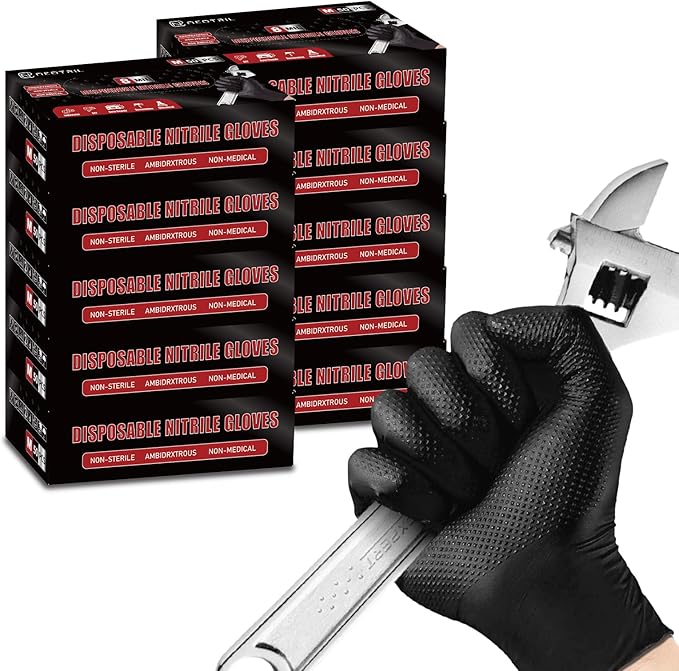 8 Mil Heavy Duty Disposable Nitrile Gloves with Diamond Texture Grip Rubber Gloves Latex & Powder Free