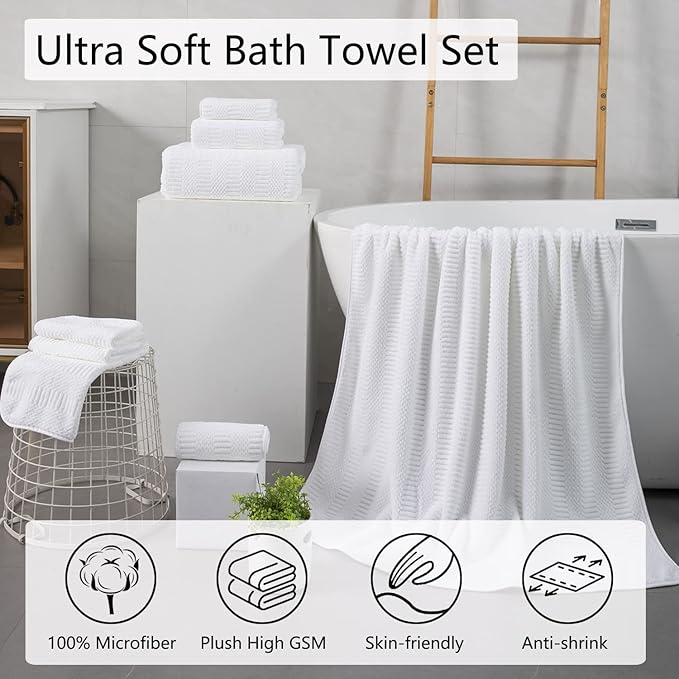 Oliven 4 Pcs White Large Bath Sheet Set 35"x70" Oversized Bath Towel Jumbo Towels 600GSM Soft Highly Absorbent Quick Dry Beach Chair Towels Woven Towel for Bathroom Hotel and Spa