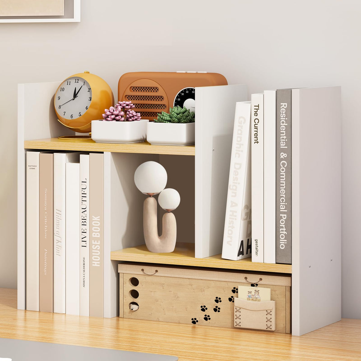 White Desk Organizers and Storage Small Desktop Bookshelf Length - Image 1