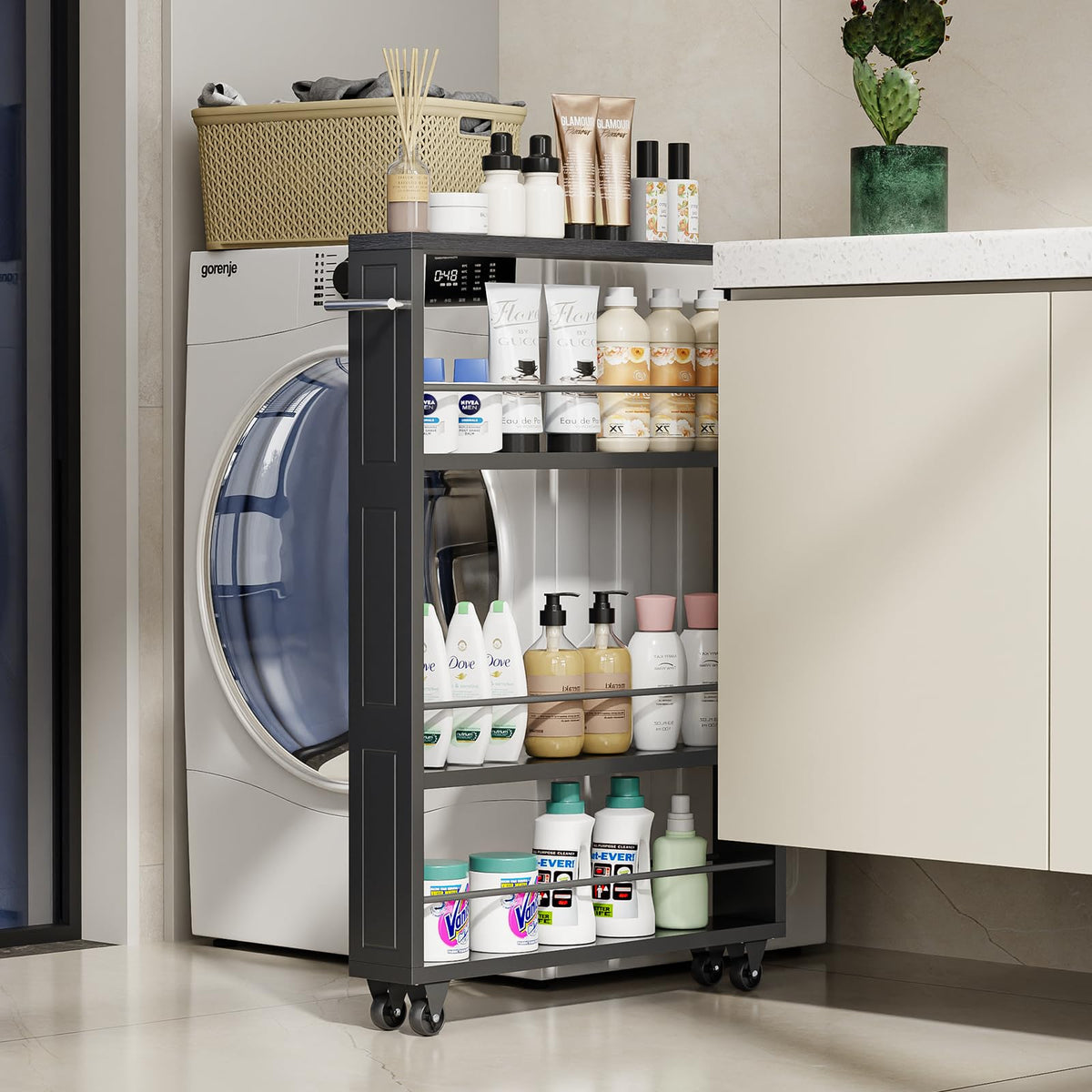 KLM Rolling Storage Cart 4-Tier Black Kitchen Cart with Wheels - Image 1