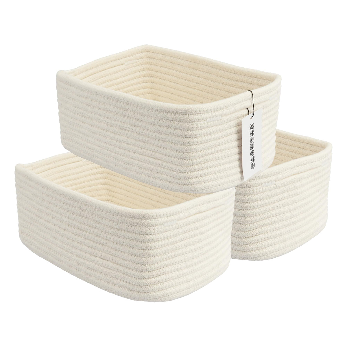 XUANGUO Small Woven Storage Baskets for Shelves, 12" x 8" x 5" - Image 1