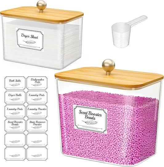Lifewit Laundry Pods Container with Lid, Dryer Sheet Holder, Room Organization Storage for Coffee Pods Kcup Washing Powder, Scent Booster Beads, 2600 +2000ml/0.53+0.7gal，Natural,2 Pcs