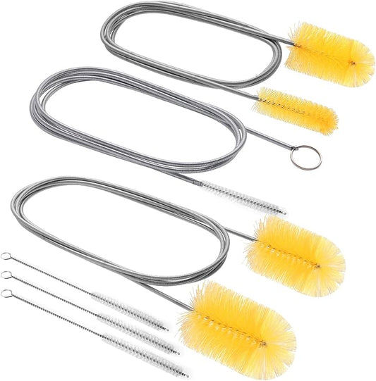 6pcs Flexible Drain Brush 78 Inch Pipe Cleaning Brush 63 Inch Drain Cleaner Brush 59 Inch Hose Brush and 3 Pcs 9 Inch Straw Cleaner Brush for Straws Kitchen Sink Plumbing Shower Drain Tube (Yellow)