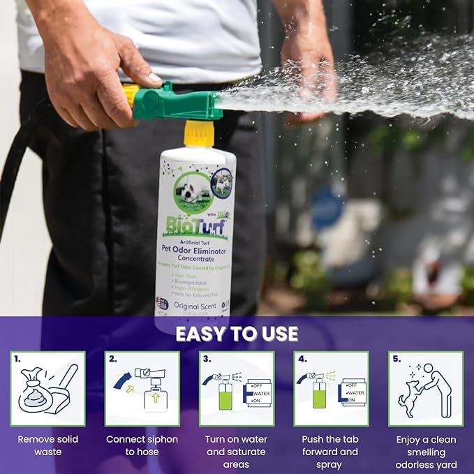 BioS+ Odor Eliminator Concentrate - Artificial Turf Cleaner for Dog Urine & Feces - Outdoor Yard Deodorizer Enzyme Odor Eliminator for Fake Grass, Patios, Kennels & Gravel - 32 oz Bottle