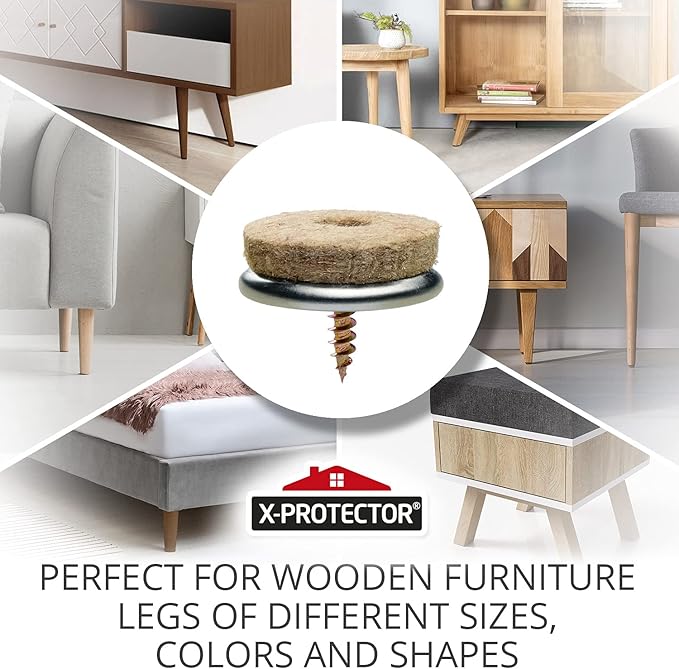 Screw-On Felt Pads X-Protector – 24 Felt Chair Pads for Hardwood Floors 1.1" – Premium Chair Glides – Beige Floor Protectors for Furniture Legs – The Best Furniture Sliders for Hardwood Floors