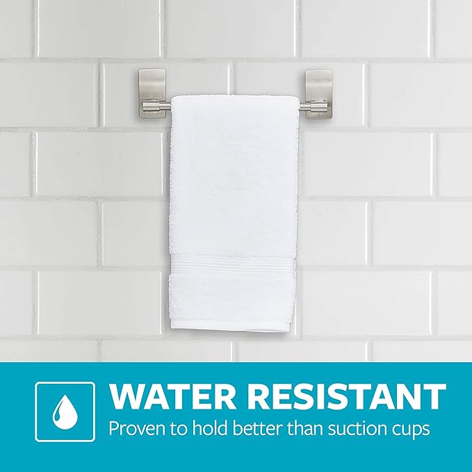 Command Hand Towel Bar Satin Nickel with 4 Water Resistant Command Strips,9" Hand Towel Holder,Holds up to 3 lb,Great for Bathroom Décor on The Wall,Inside The Cabinet,or in-The Shower,(Pack of 8)