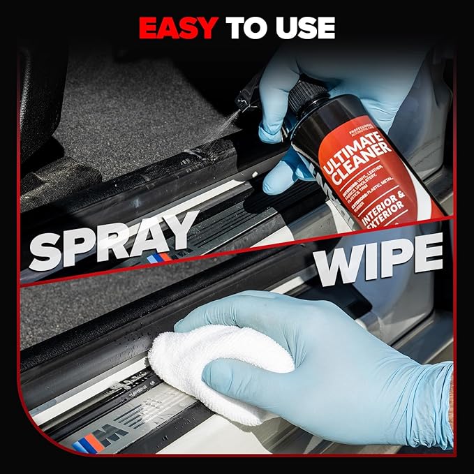 Carfidant Ultimate Car Interior Cleaner - Professional Stain and Odor Remover for Leather, Fabric, Carpet - Tesla Safe, Pet & Kid Friendly - Works on All Interior Surfaces - 18oz + Microfiber Towel