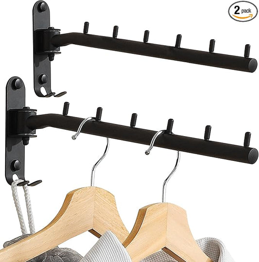 Alise Wall Mounted Drying Rack,Swivel Clothes Drying Rack Stainless Steel,Space Saving Clothes Hanger Rack,Heavty Duty Clothes Wall Drying Rack for Laundry Closet Bedroom/Bathroom,Matte Black,2 Pack