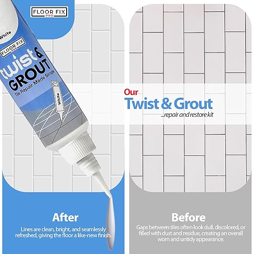 Floor-Fix Pro Twist & Grout Reviver – Premixed Tile Repair for Bathroom, Shower & Kitchen with Smoothing Tool (Light Gray, 8.8 Fl Oz)