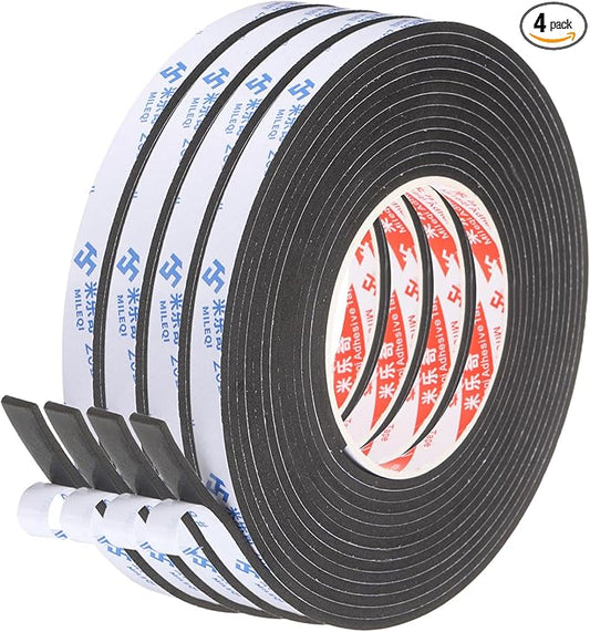 PATIKIL 4Roll Sponge Rubber Foam Tape, 3/8" W x 1/8" t x 16.4ft l Self-Adhesive Foam Insulation Tape Weather Stripping for Window Door Soundproofing Weatherstrip AC Seal Strip, Black