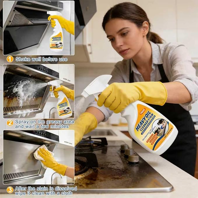 Heavy Oil Cleaner Stain Spray - Clean Up Kitchen Oil Stains with Powerful Degreaser Formula | Oil Stain Remover & Multi-Surface Degreaser Cleaner Heavy Duty for Ovens, Stovetops, Grills & Cookware