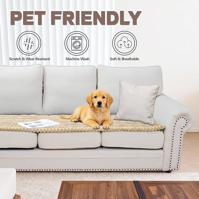 Waterproof Couch Cover for Dogs Washable,Non Slip Fuzzy Durable Couch Covers for 3 Cushion Sofa Pet Friendly Sofa Cover Dog Thick Soft Slipcovers Protector Couches Mat Bed (Brown, 27.6" x 82.7")
