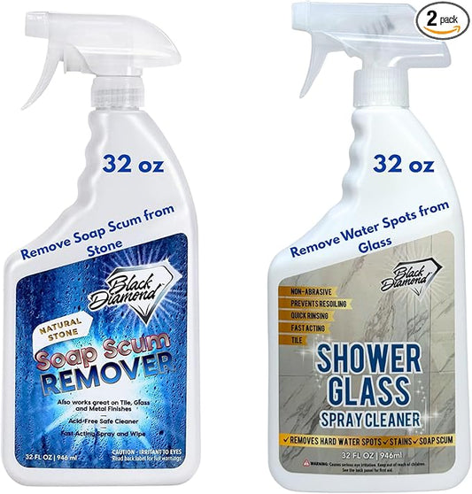 Black Diamond Stoneworks Shower Glass Cleaner Spray & Soap Scum Remover – 2 Quart Bundle – Dissolves Hard Water Stains, Limescale & Soap Buildup – Safe for Natural Stone Showers