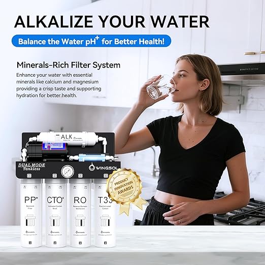 WINGSOL WINGSOL Dual Outlet Reverse Osmosis Water Filter, Mineral Alkaline UV 0 TDS Tankless RO System, Remineralize pH+ 12-Layer Filtration Under Sink, NSF/ANSI 42&53&58 Certified, Plug-in Required