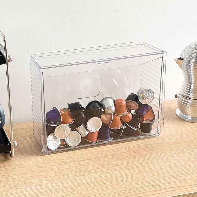 Clear Dishwasher Detergent Pod Holder for Kitchen Cabinet, Plastic Under Sink Storage and Organizer for Lid, Sponge, Coffee Pods, Large Laundry Pods Dispenser Box with Divider