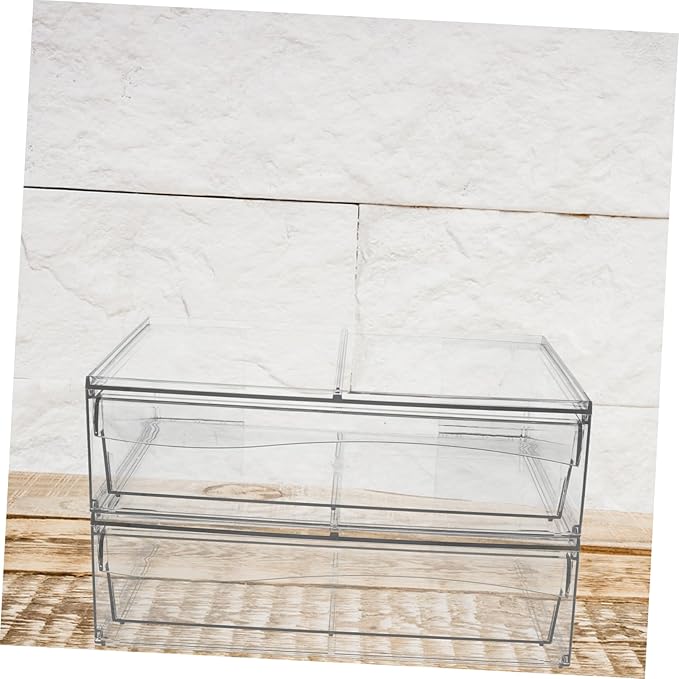 2pcs Acrylic Makeup Storage Drawer Organizers Stackable Desktop Bins for Cosmetics Easy to Clean and Elegant Design for Bathroom Vanity and Desk Organization