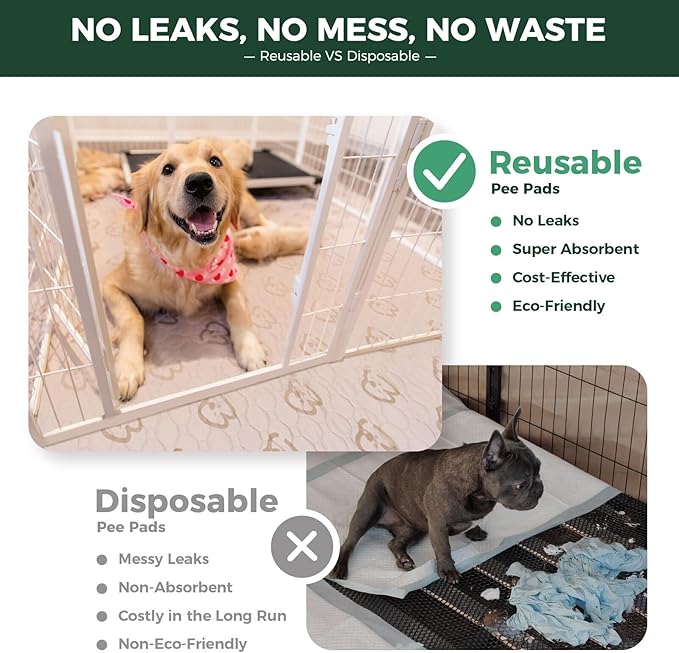 FXW Washable Pee Pads for Dogs, Puppy Pads with Super Absorbent, Specifically Designed for Potty Training, 30" x 75" Rectangle, Khaki, 2 Packs