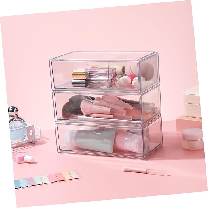 MERRYHAPY 3pcs Makeup Organizer Vanity Storage Box Lipstick Holder Desktop Cosmetics Organizer Lidded Storage Bin for Bathroom