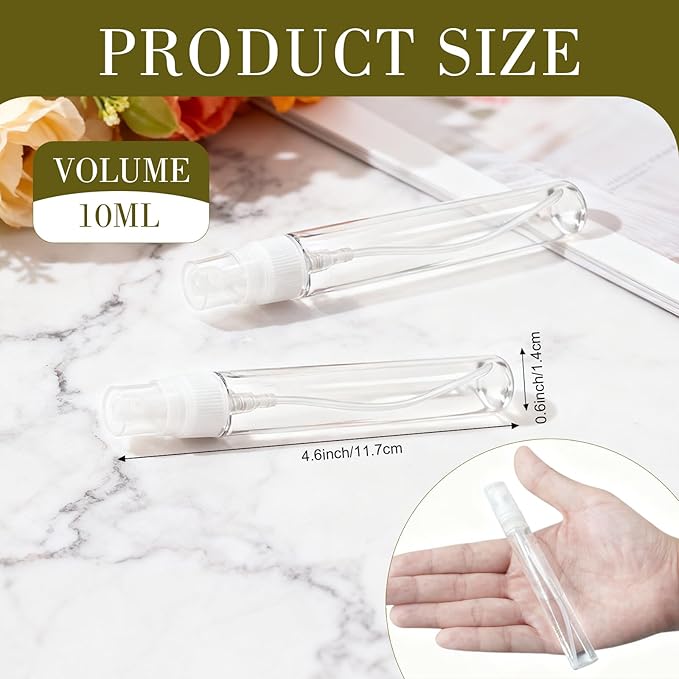 500 Pcs 10ml Mini Spray Bottles Portable Perfume Refillable Dispenser Container Clear Glass Perfume Sprayer for Cleaning Essential Oils Pocket Travel